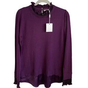 Siani Milano NWT Purple Sweater Ruffle Pleated Neck Cuffs Sz L Fairycore Dainty